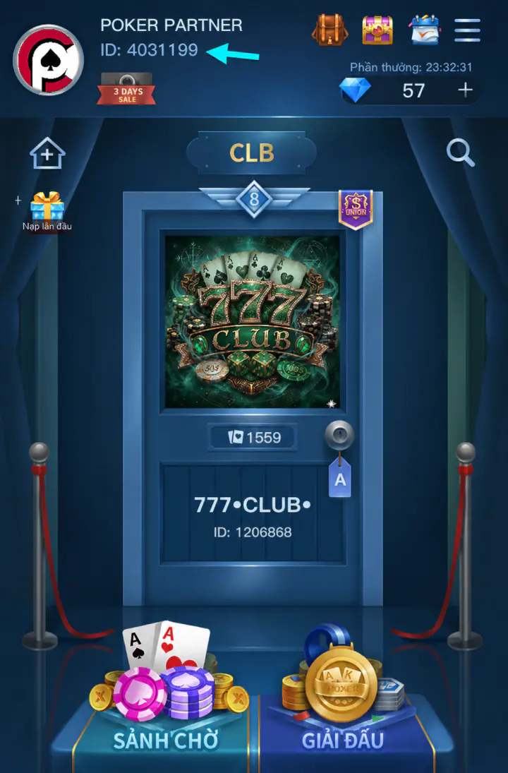Vị trí ID tài khoản trong hồ sơ X-Poker